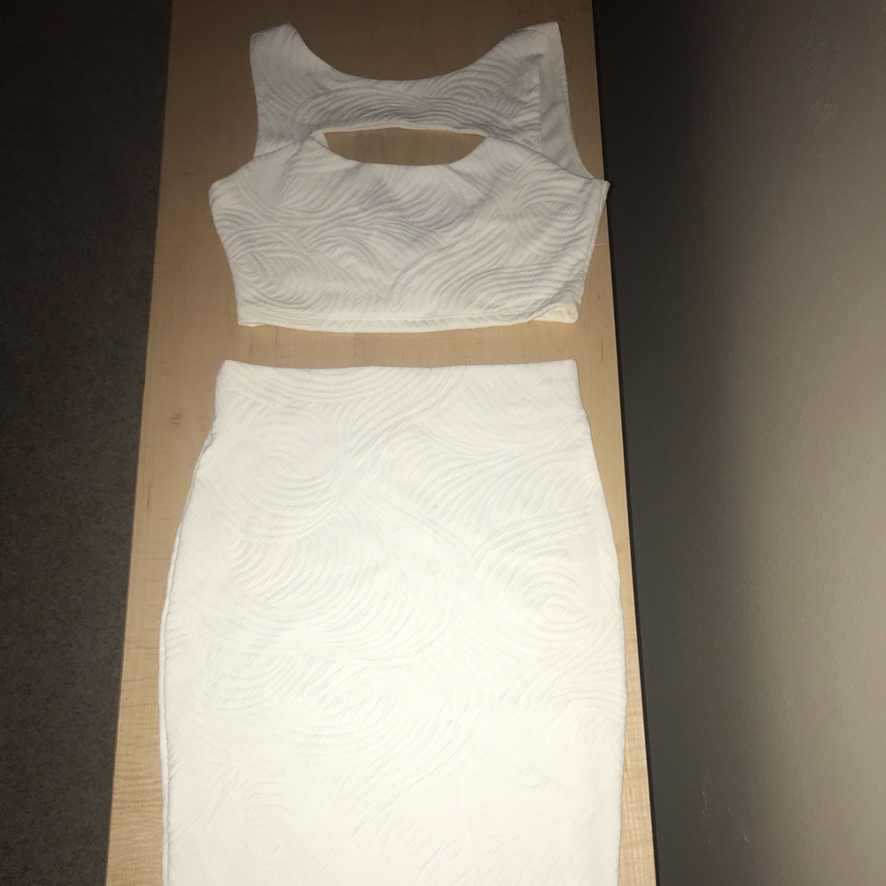 White Two Piece Set - Crop Top and Midi Skirt